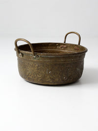 antique embossed brass basin with floral decoration