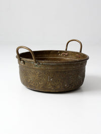 antique embossed brass basin with floral decoration