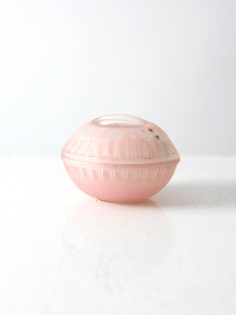 vintage pink pressed glass covered dish