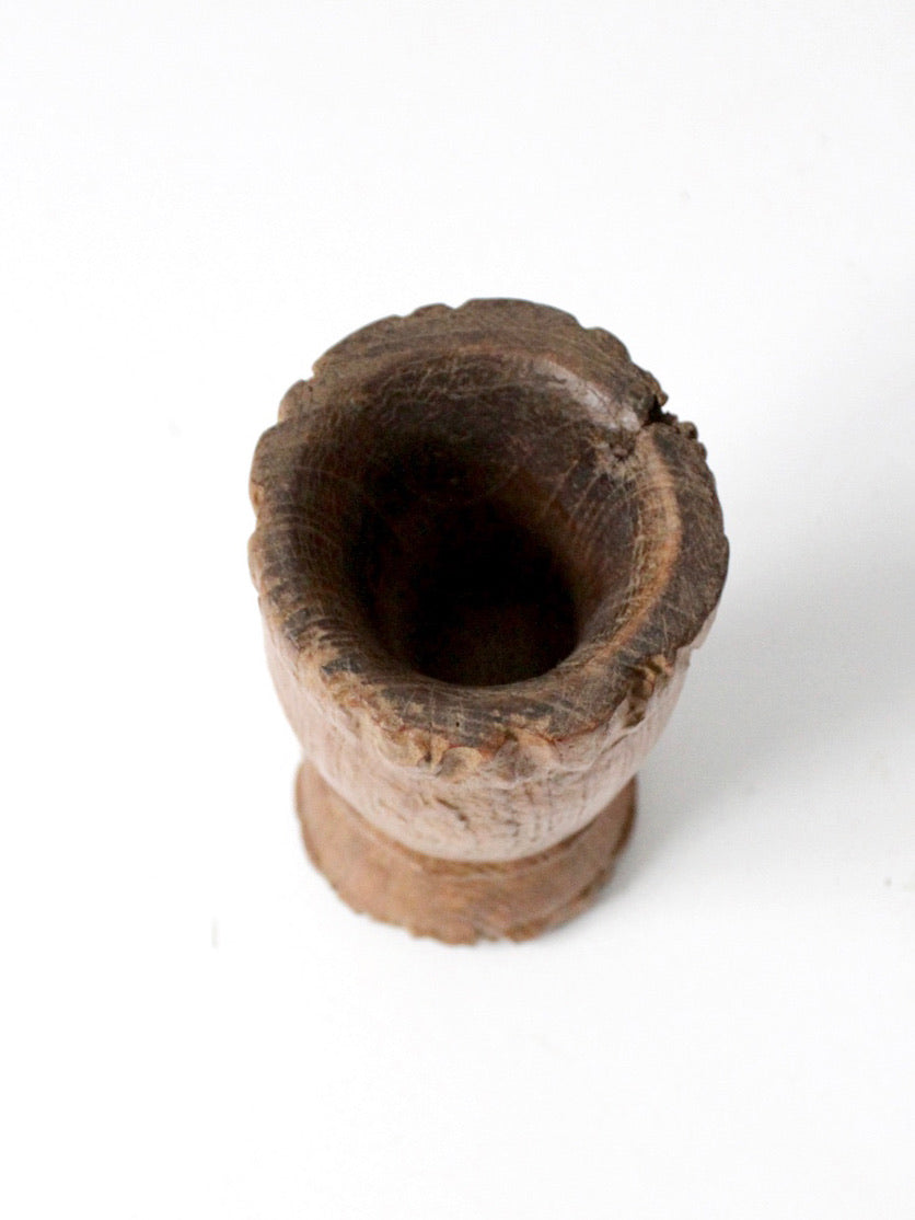 antique primitive carved wood kitchen mortar