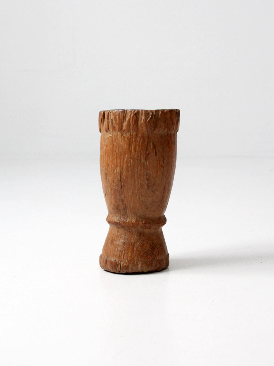 antique primitive carved wood kitchen mortar