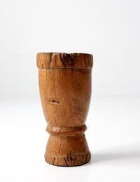 antique primitive carved wood kitchen mortar