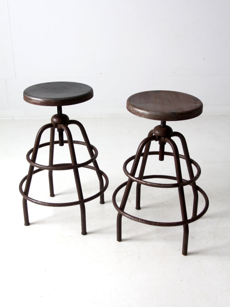 mid century industrial stools pair