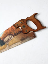 vintage folk art painting on hand saw