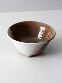 vintage studio pottery footed colander bowl