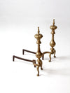 antique brass and cast iron fireplace andirons