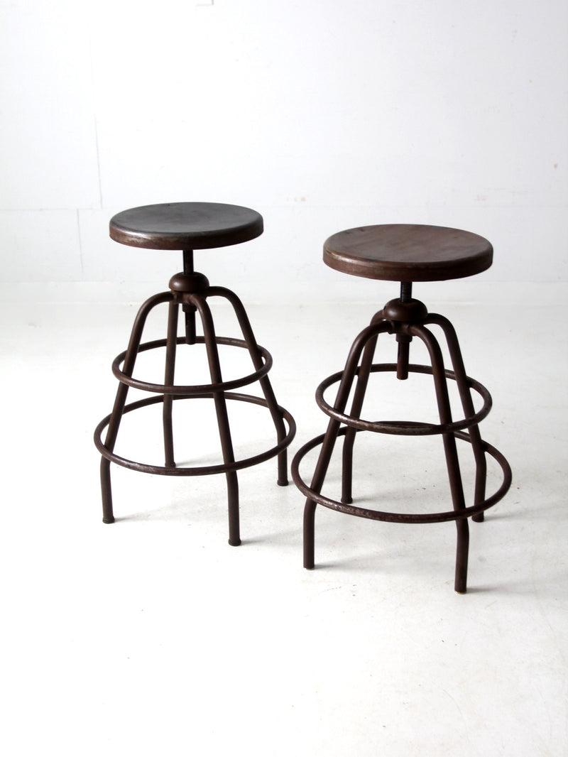 mid century industrial stools pair