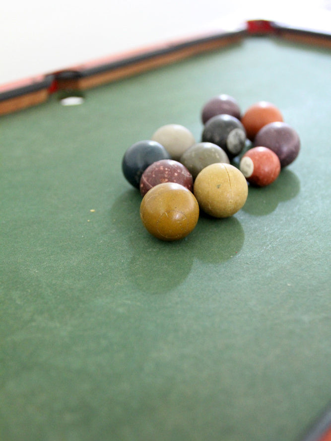 antique C.G. Wood Co. Modern Boy tabletop billiards set