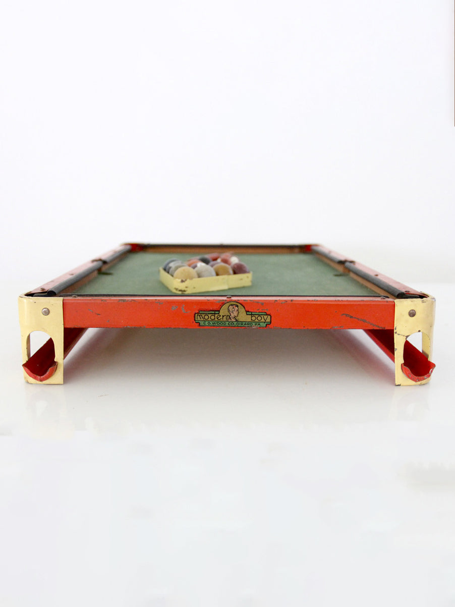 antique C.G. Wood Co. Modern Boy tabletop billiards set
