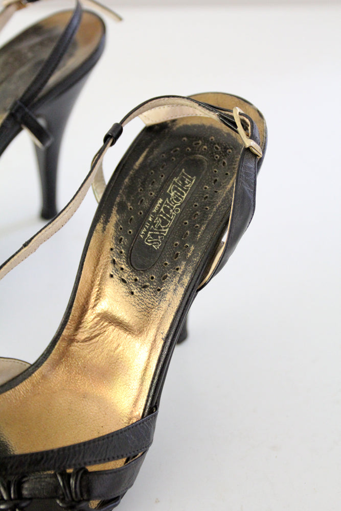 1970s El Dita black leather strappy heels | size 8.5