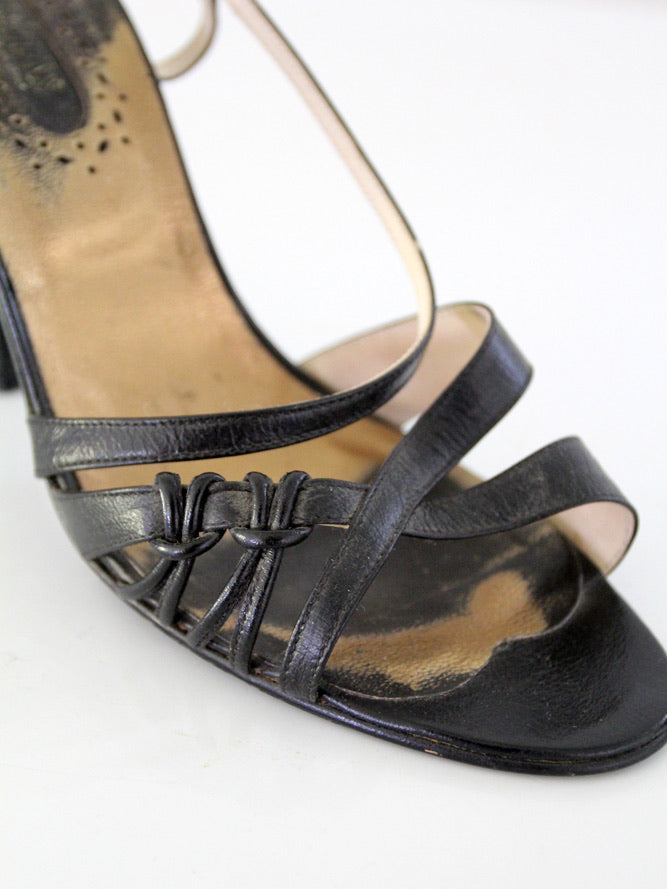 1970s El Dita black leather strappy heels | size 8.5