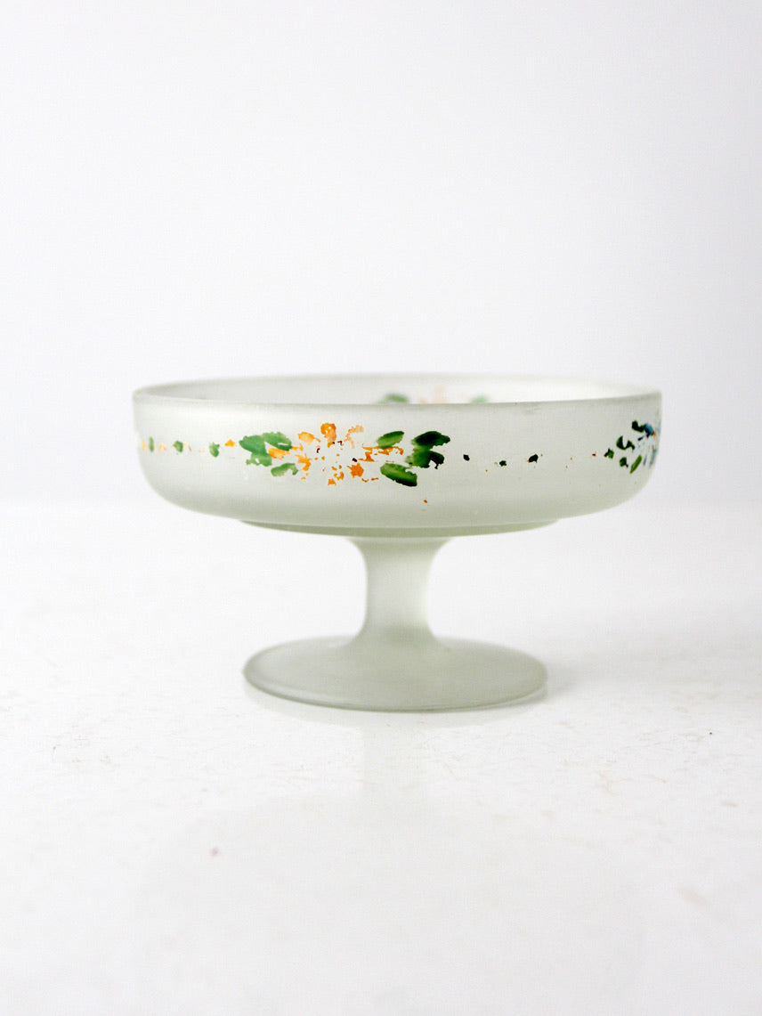 vintage floral satin glass compote dish