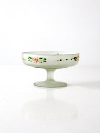 vintage floral satin glass compote dish