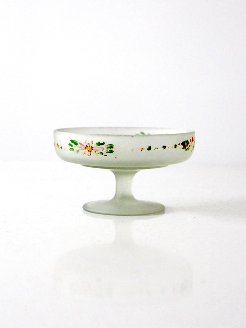 vintage floral satin glass compote dish