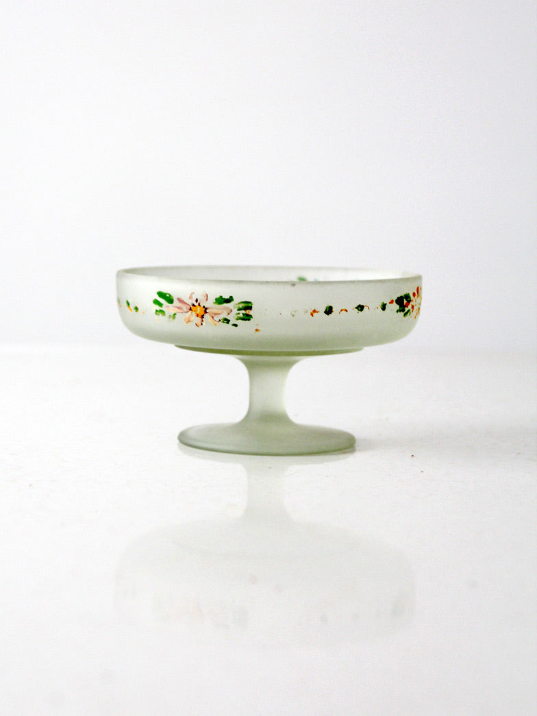 vintage floral satin glass compote dish