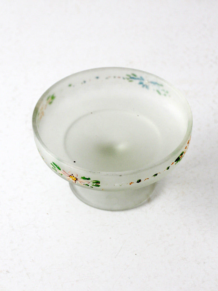 vintage floral satin glass compote dish