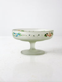 vintage floral satin glass compote dish