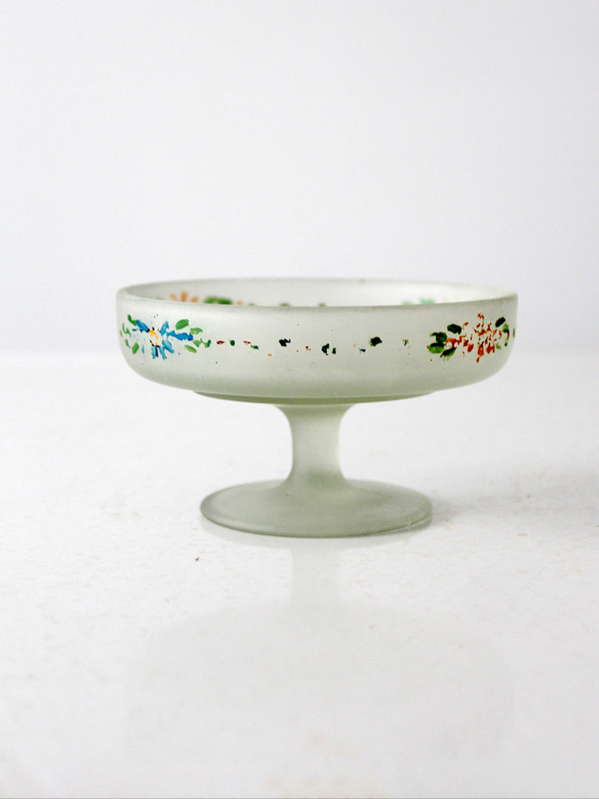 vintage floral satin glass compote dish