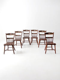 antique set of 6 painted plank seat chairs