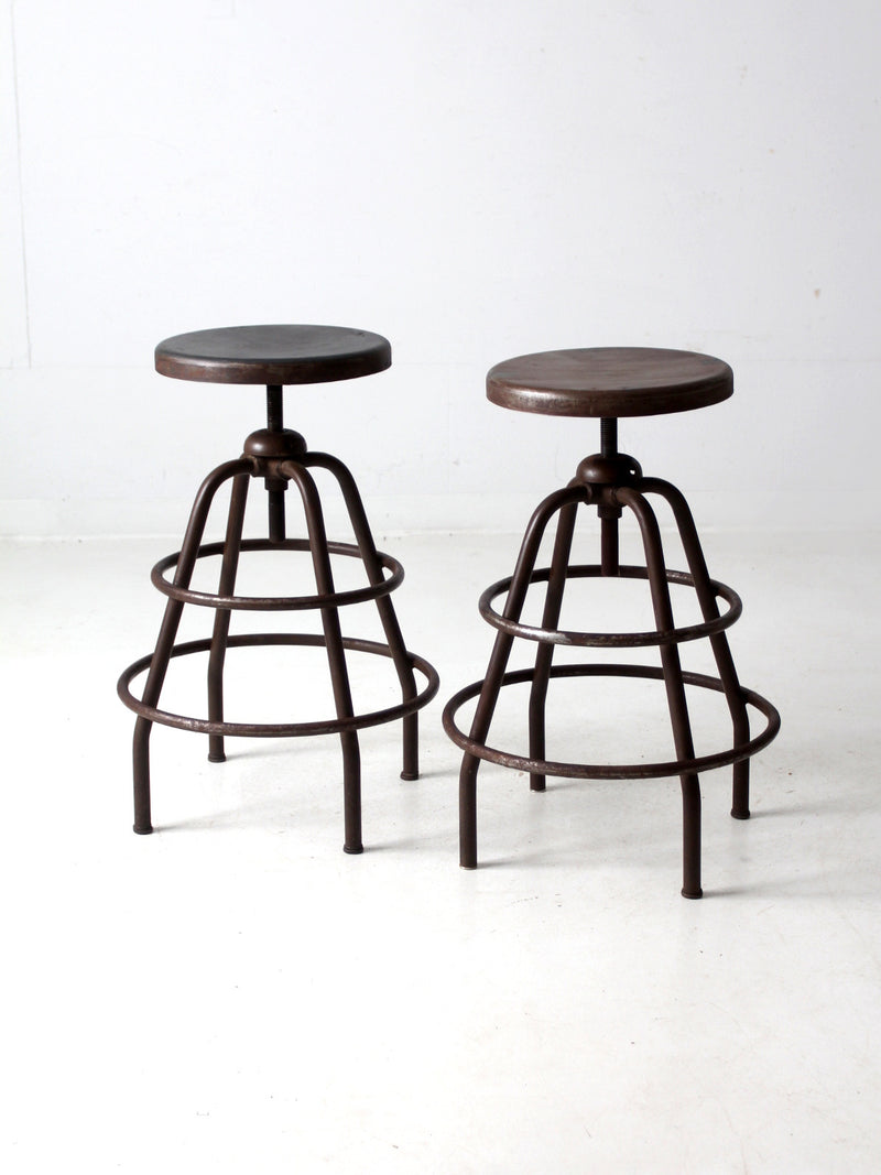 mid century industrial stools pair