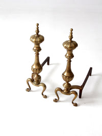 antique brass and cast iron fireplace andirons