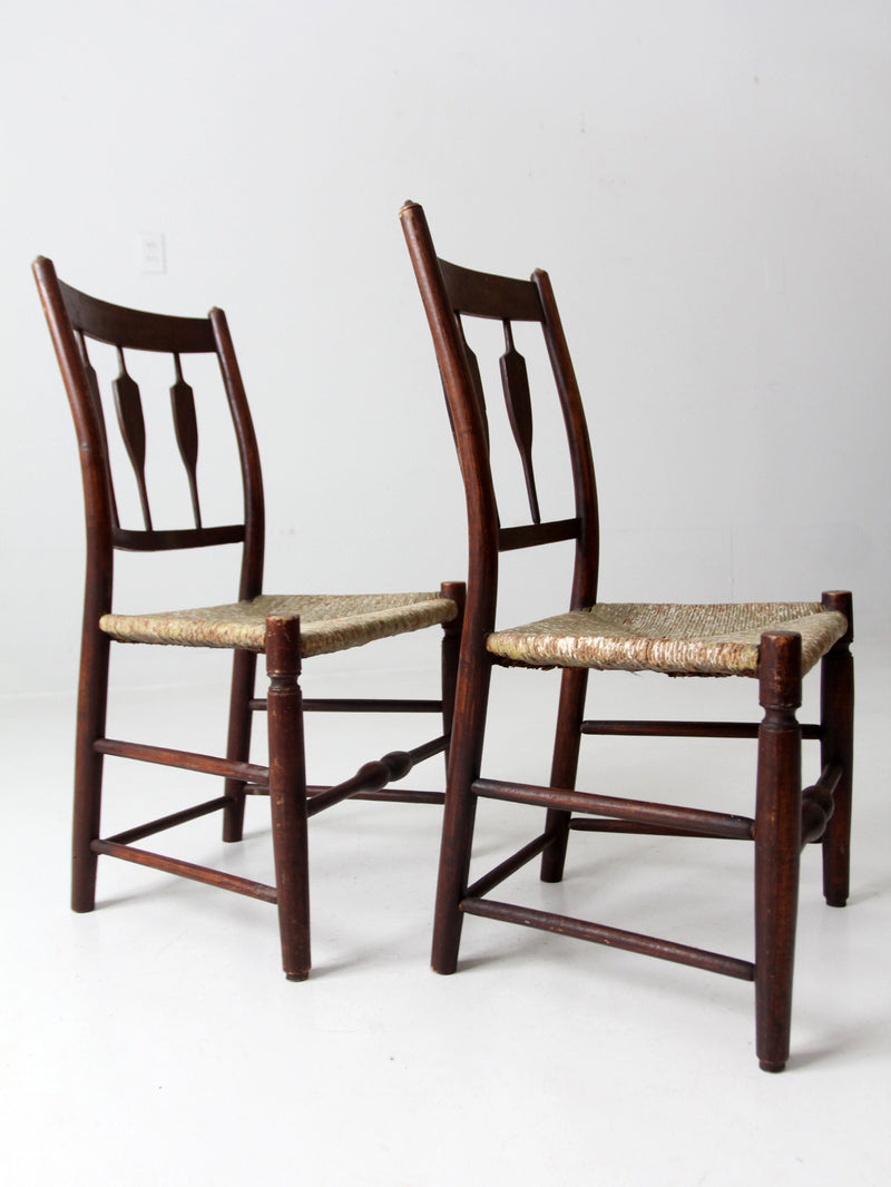 antique rush dining seat chairs pair