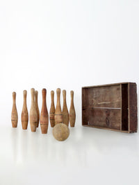 antique wooden bowling pins game with box