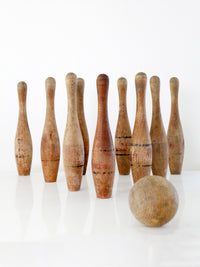 antique wooden bowling pins game with box
