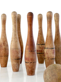 antique wooden bowling pins game with box