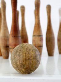 antique wooden bowling pins game with box