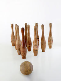 antique wooden bowling pins game with box