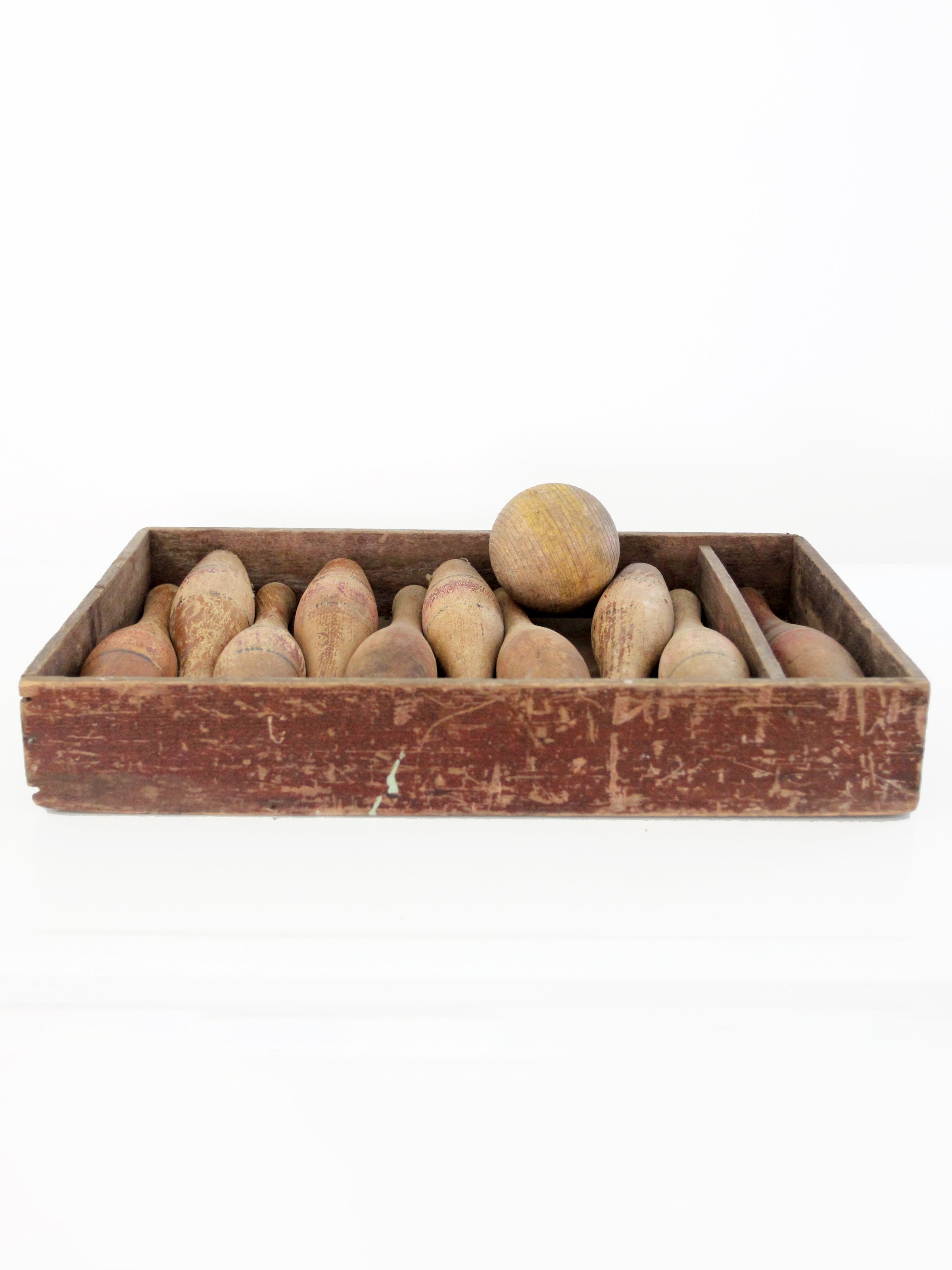 antique wooden bowling pins game with box