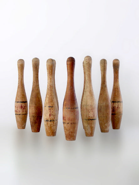 antique wooden bowling pins game with box