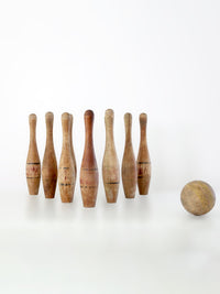 antique wooden bowling pins game with box