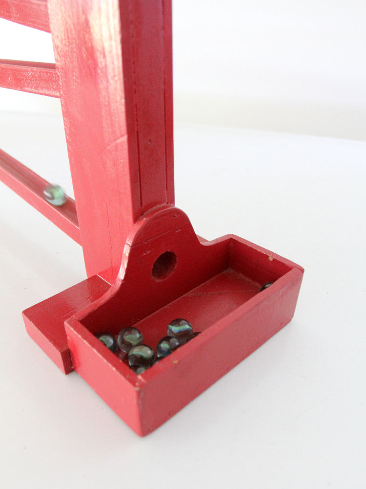 mid-century red wooden marble run toy
