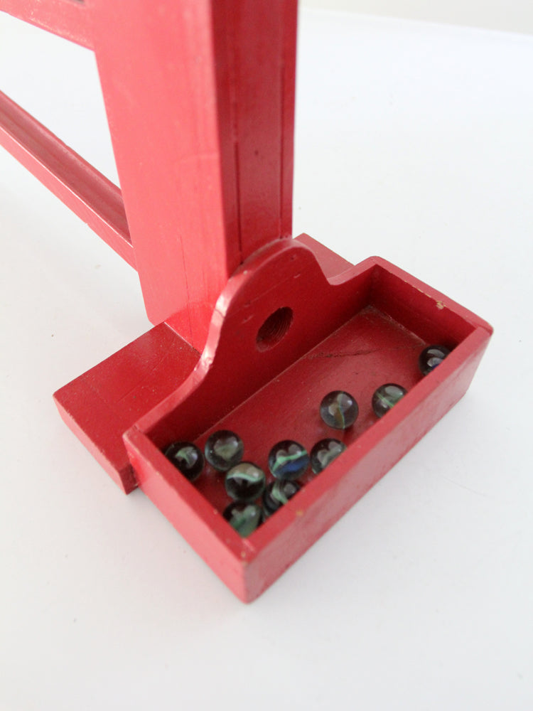 mid-century red wooden marble run toy