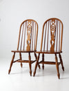 mid century oak Windsor style dining chairs pair