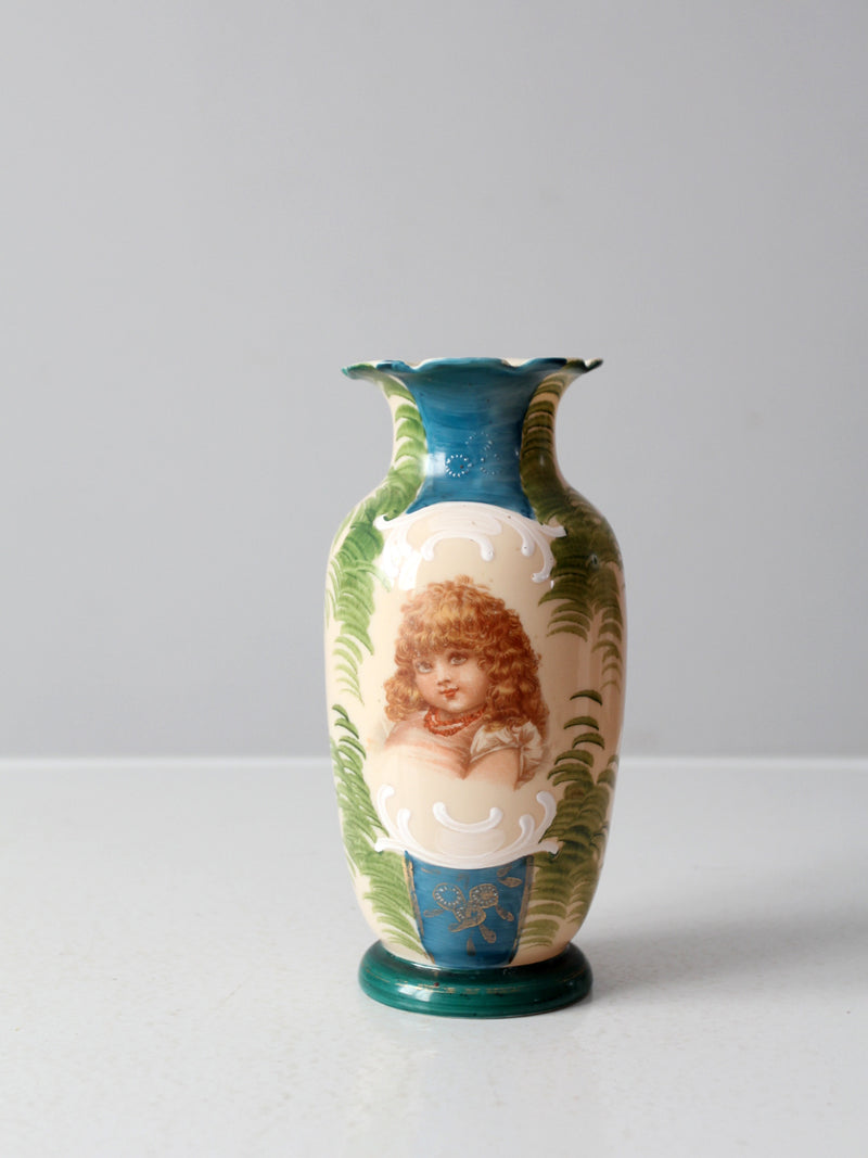 antique Victorian painted portrait vase