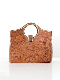 vintage 1950s tooled leather western handbag