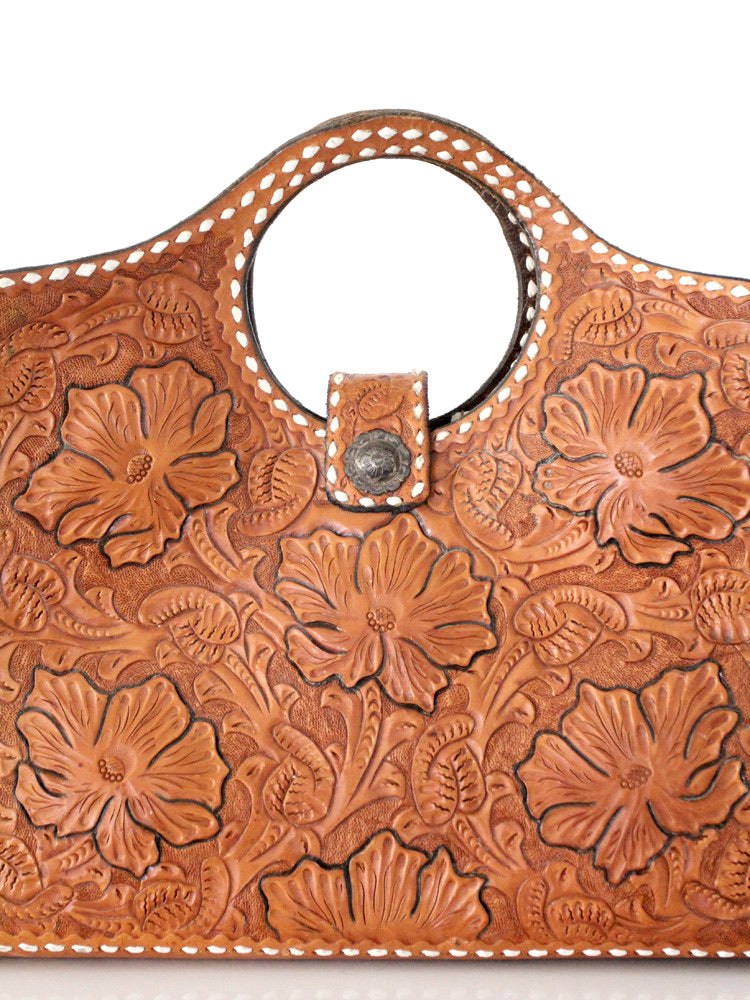 vintage 1950s tooled leather western handbag