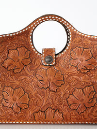 vintage 1950s tooled leather western handbag