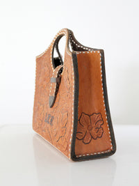 vintage 1950s tooled leather western handbag
