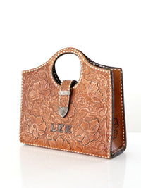 vintage 1950s tooled leather western handbag