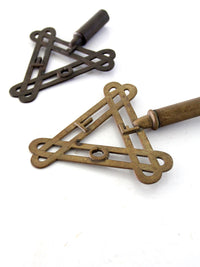 antique Odd Fellows FLT brass ceremonial staff finials pair