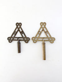 antique Odd Fellows FLT brass ceremonial staff finials pair