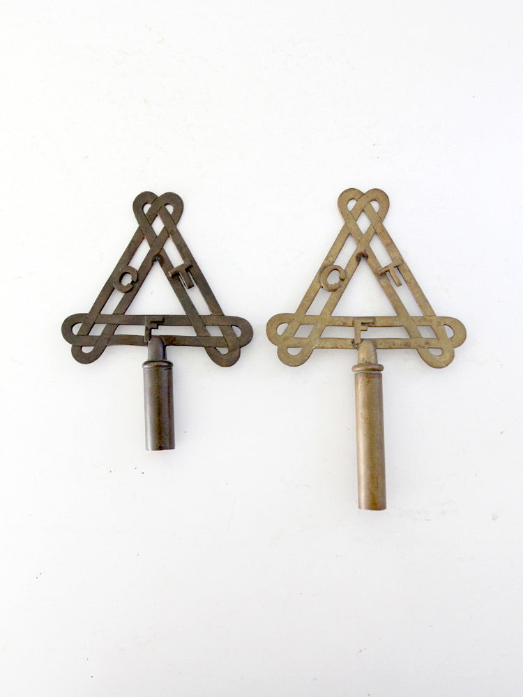 antique Odd Fellows FLT brass ceremonial staff finials pair