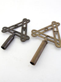 antique Odd Fellows FLT brass ceremonial staff finials pair