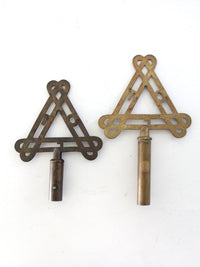 antique Odd Fellows FLT brass ceremonial staff finials pair