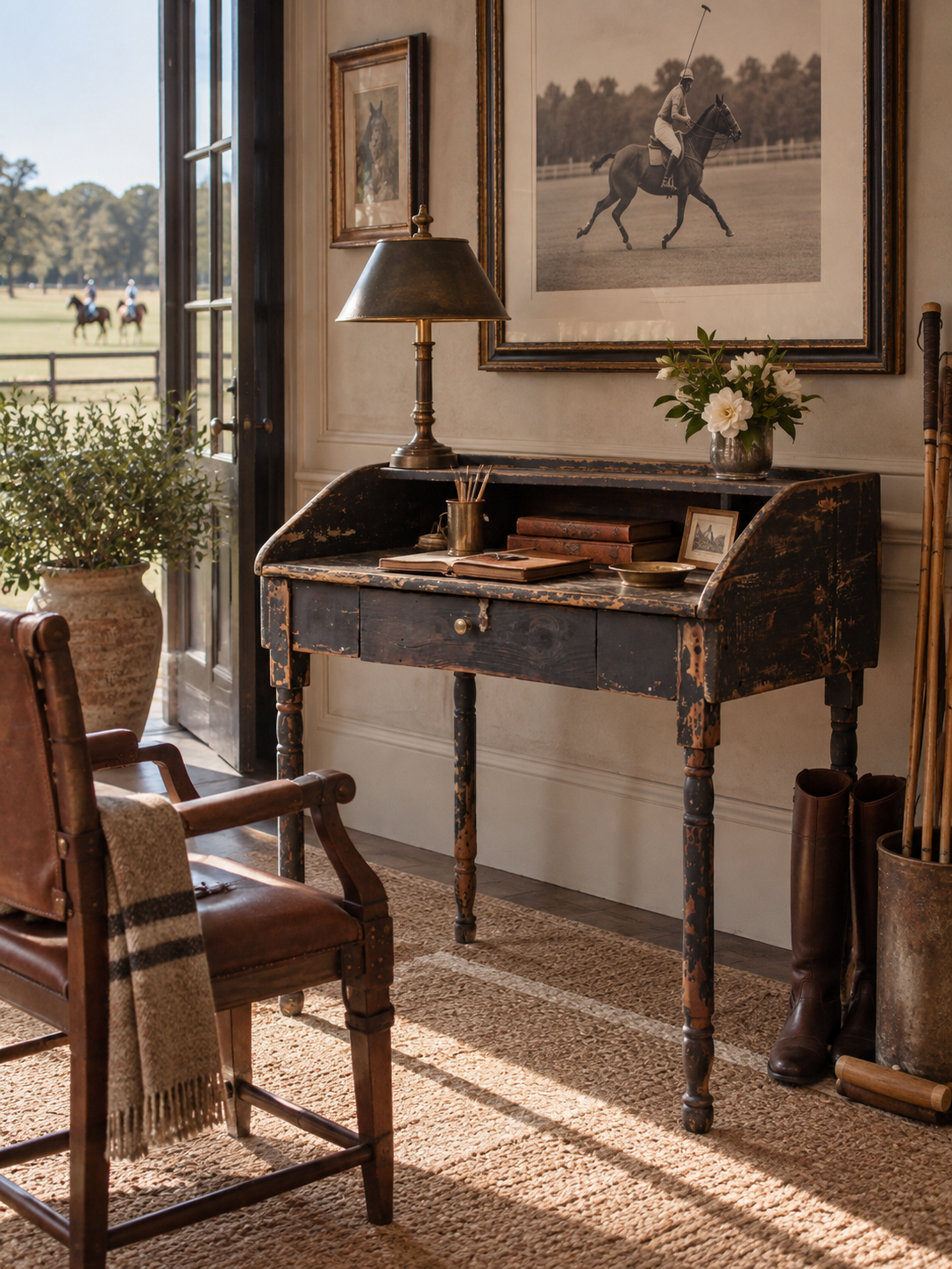 antique primitive painted wood writing desk with cubbies