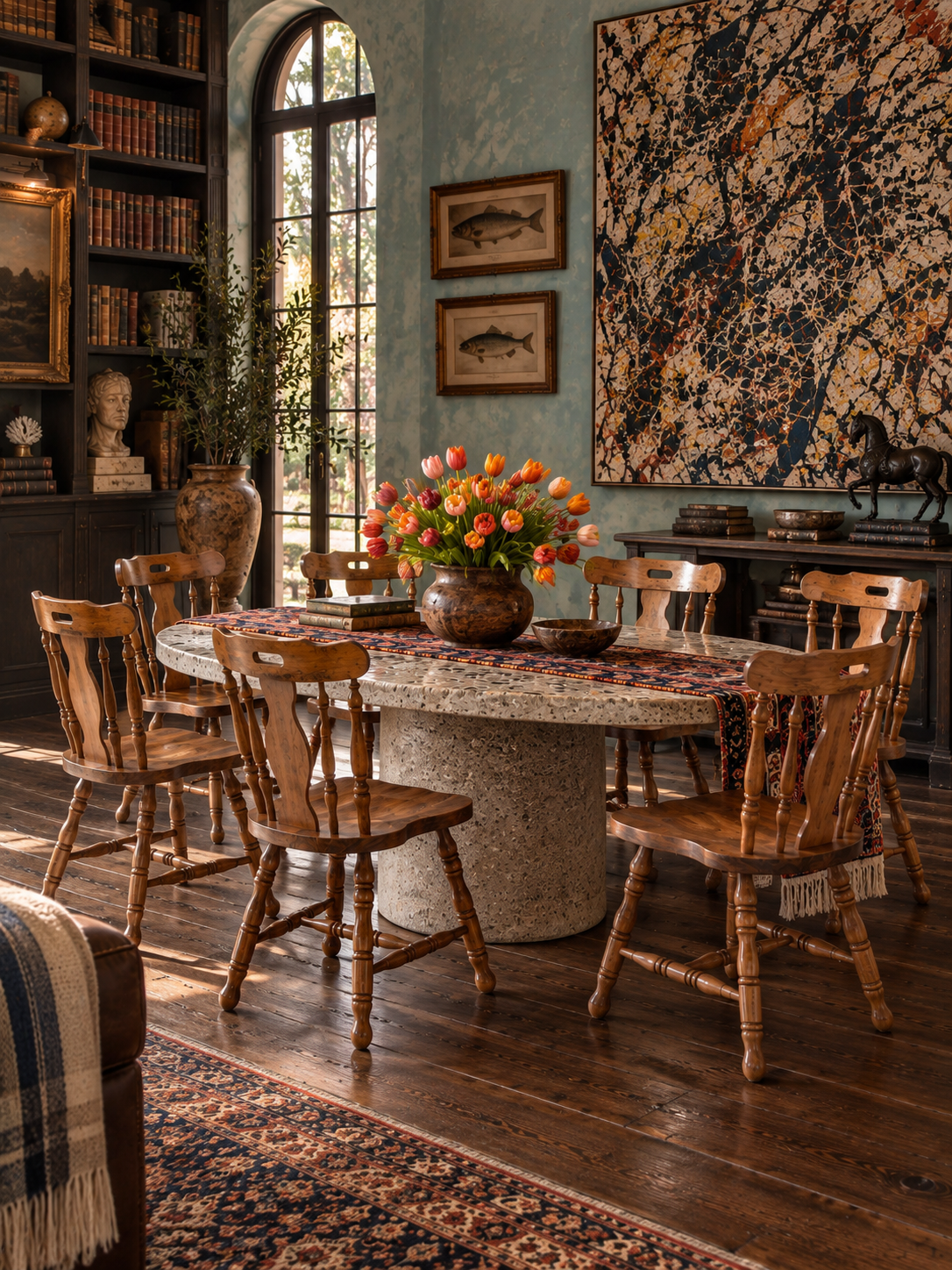 mid-century Colonial Revival spindle back dining chairs | set of 6